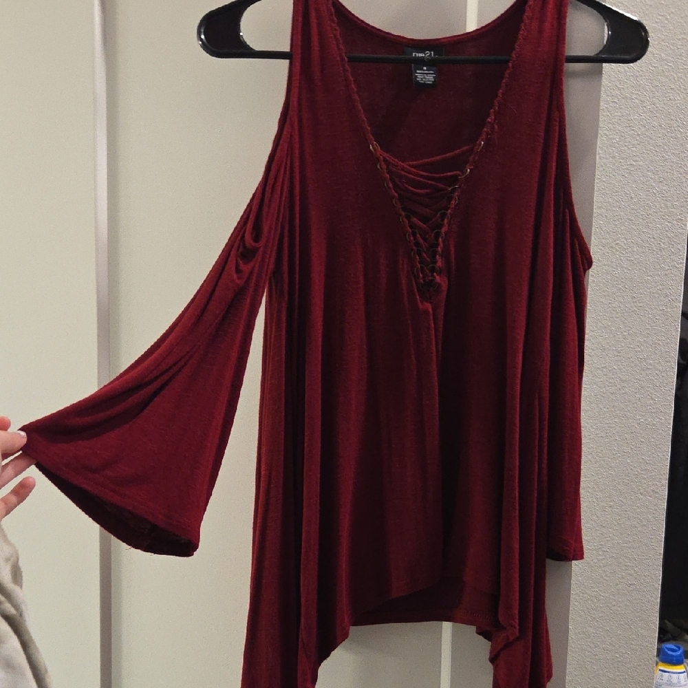 Revo Deep Red Cold Shoulder Blouse
